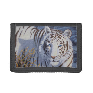 Beautiful White Tiger with Crystal Blue Eyes Trifold Wallet