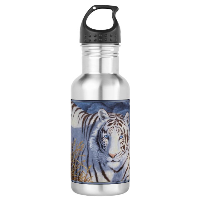 Beautiful White Tiger with Crystal Blue Eyes Water Bottle (Front)