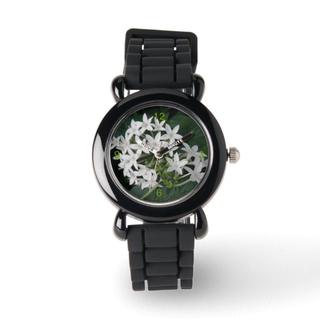 Beautiful White Tropical Flower Watch with Numbers (Front)