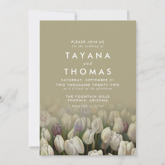 Beautiful white tulips painting Wedding Invitation