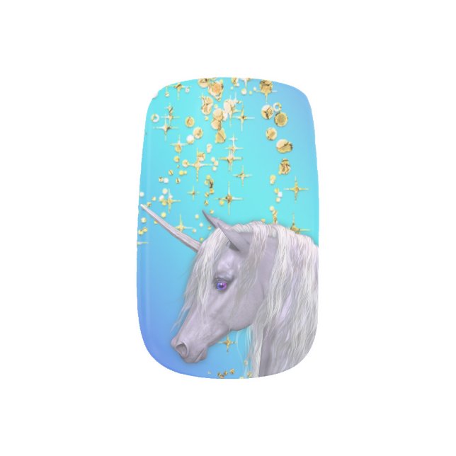 Beautiful White Unicorn Minx Nail Art (Left Thumb)