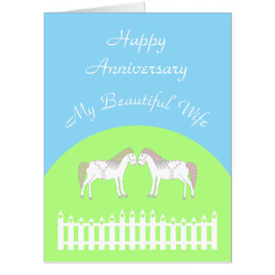 Beautiful White Wedding Horses Custom Anniversary Card