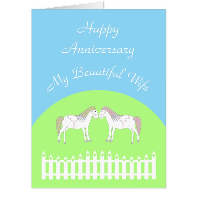Beautiful White Wedding Horses Custom Anniversary Card (Front)