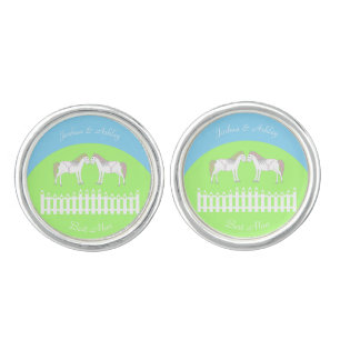 Beautiful White Wedding Horses Custom Best Man Cufflinks