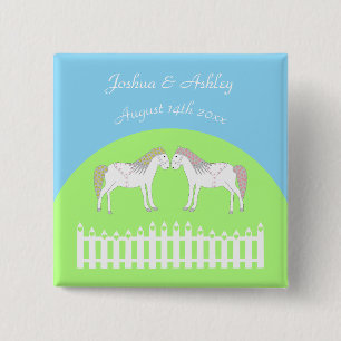 Beautiful White Wedding Horses Custom Button