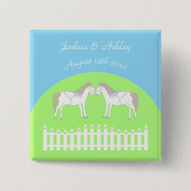 Beautiful White Wedding Horses Custom Button (Front)