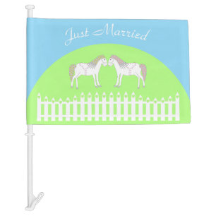 Beautiful White Wedding Horses Custom Car Flag