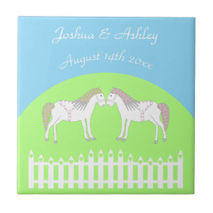 Beautiful White Wedding Horses Custom Ceramic Tile