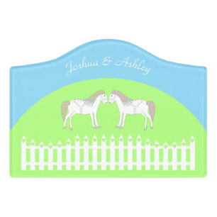 Beautiful White Wedding Horses Custom Door Sign