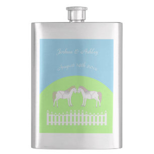 Beautiful White Wedding Horses Custom Flask
