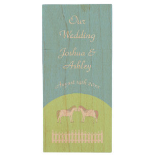 Beautiful White Wedding Horses Custom Wood Flash Drive