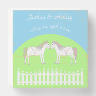 Beautiful White Wedding Horses Custom Wooden Box Sign