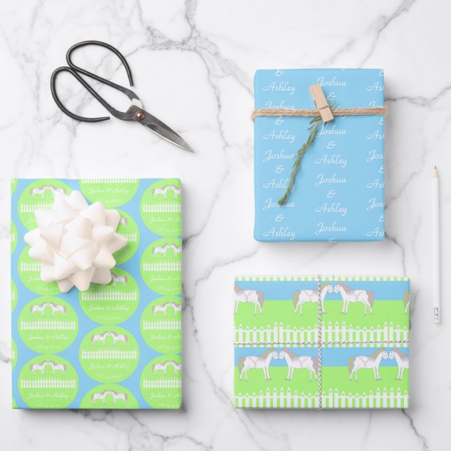 Beautiful White Wedding Horses Custom Wrapping Paper Sheets (Front)