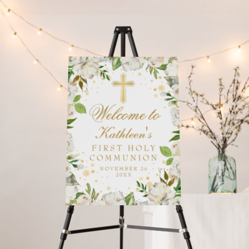 Beautiful White Winter Floral First Holy Communion Foam Board