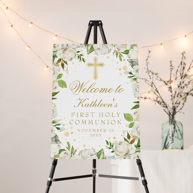 Beautiful White Winter Floral First Holy Communion Foam Board (In Situ (Stand))