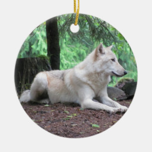 Beautiful White Wolf Ceramic Ornament