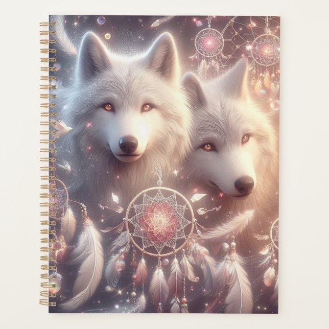 Beautiful White Wolves and Dreamcatchers  Planner (Front)