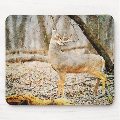 Beautiful Whitetail Deer Buck Calling Watercolor Mouse Pad