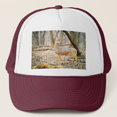 Beautiful Whitetail Deer Buck Calling Watercolor Trucker Hat