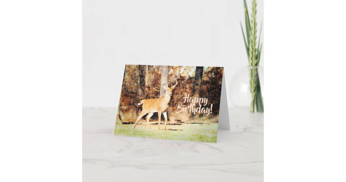 Beautiful Whitetail Deer Buck Watercolor Birthday Card Zazzle Com