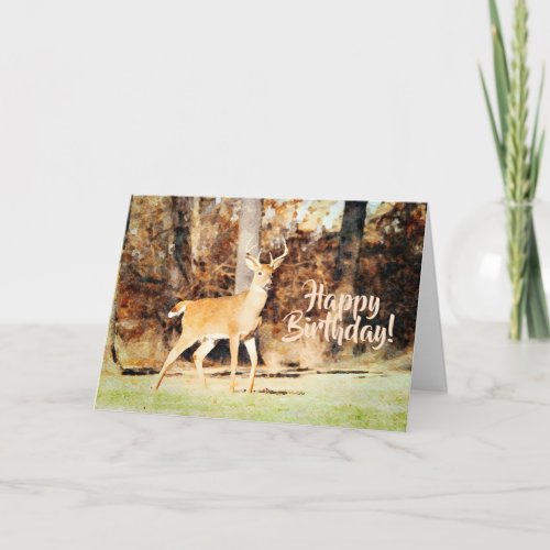 Beautiful Whitetail Deer Buck Watercolor Birthday Card