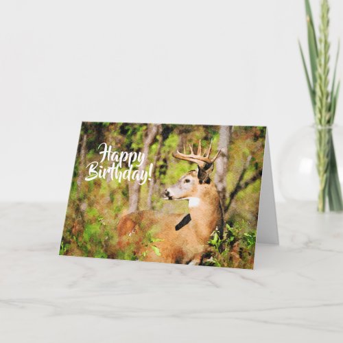 Beautiful Whitetail Deer Buck Watercolor Birthday Card