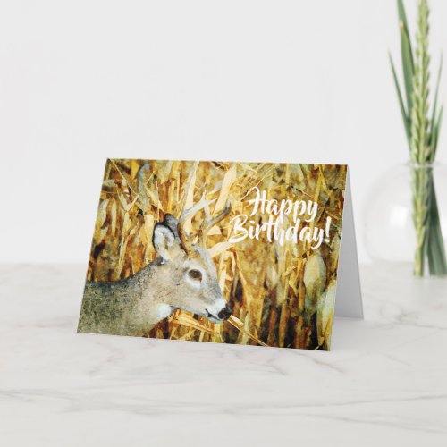 Beautiful Whitetail Deer Buck Watercolor Birthday Card