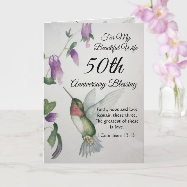Beautiful Wife 50th Anniversary Blessing Card (Orchid)