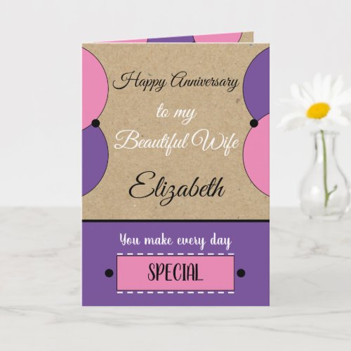 Beautiful Wife Anniversary pink rustic Card