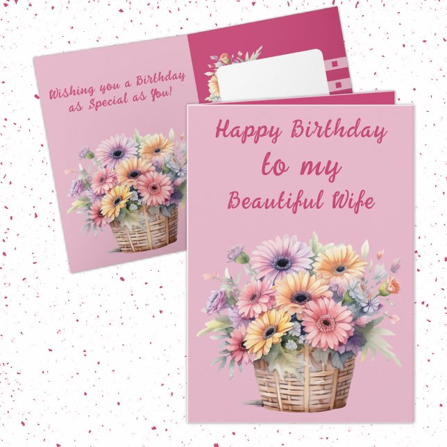 Beautiful wife gerbera flowers pink birthday card (Creator Uploaded)