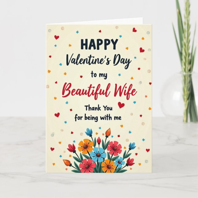 Beautiful Wife Valentines Floral Card (Front)