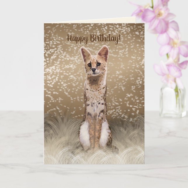 Beautiful Wild African Serval Cat Card (Orchid)