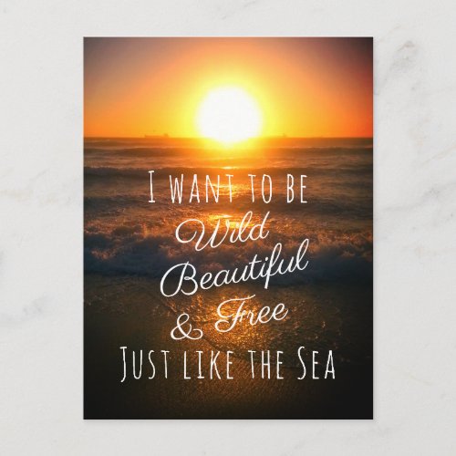 Beautiful Wild and Free Sunset Beach Photo Quote Postcard