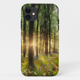 Beautiful wild flower woodland path & dawn sunrise iPhone 11 case