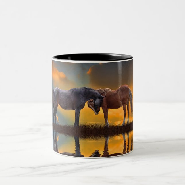 Beautiful Wild Horse and Water Western Two-Tone Coffee Mug (Center)
