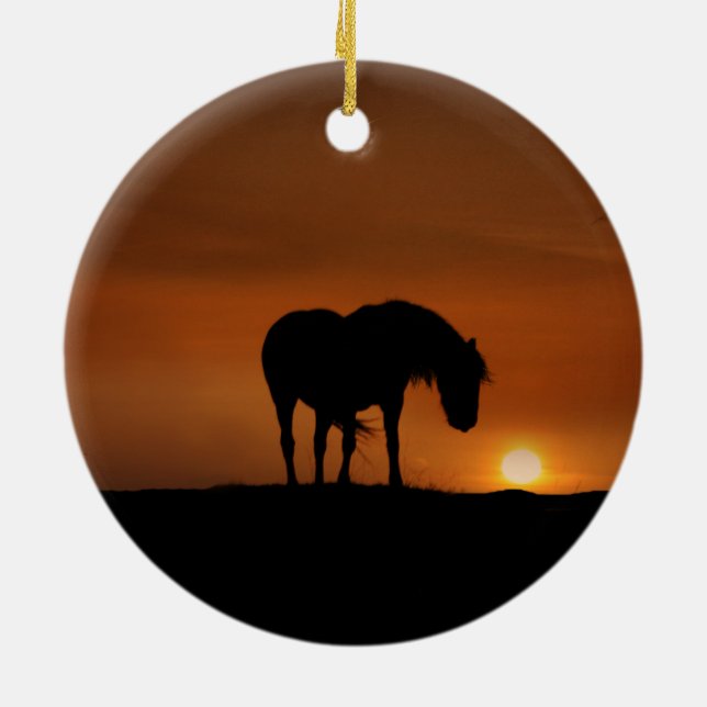 Beautiful Wild Horse in the Sunrise Ceramic Ornament (Back)