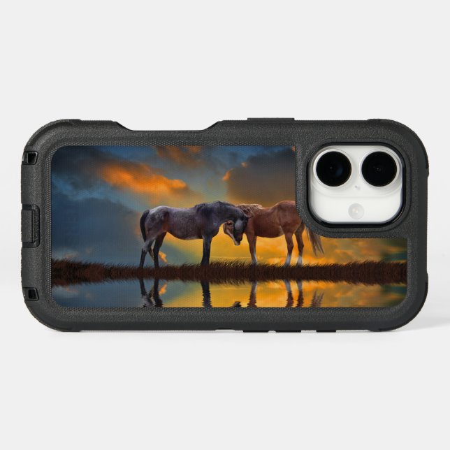 Beautiful Wild Horses Blue Roan and Palimino  Otterbox iPhone Case (Back Horizontal)