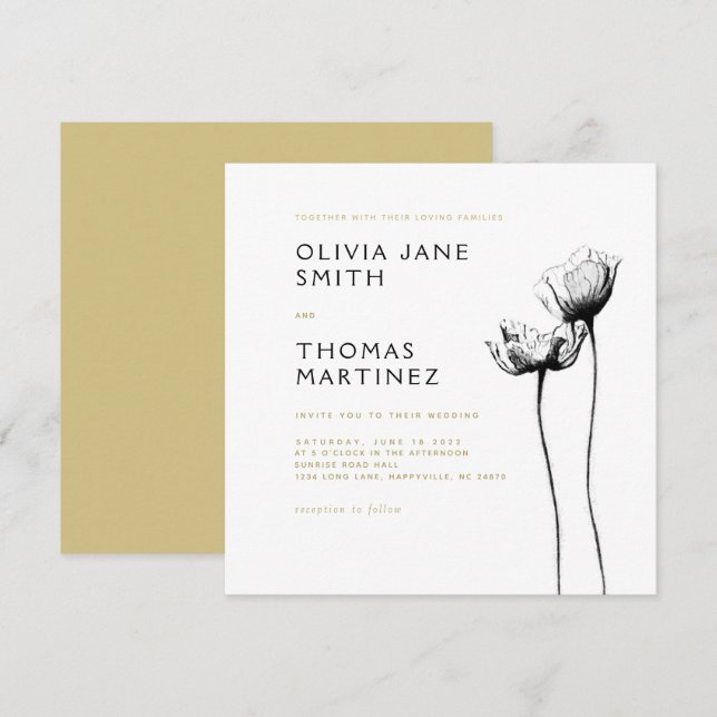 Beautiful Wild Rustic Elegant Black Floral Wedding Invitation (Front/Back)