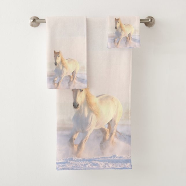 Beautiful Wild White Horse Bath Towel Set (Insitu)