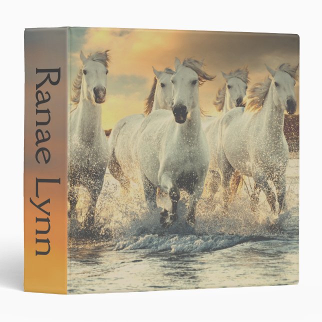 Beautiful Wild White Horses 3 Ring Binder (Front/Spine)