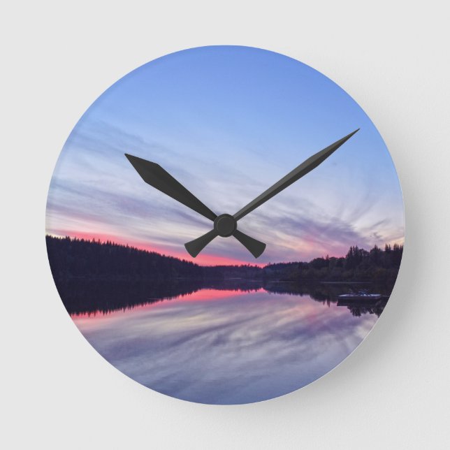 Beautiful Wilderness Sunset over Lake Photo Round Clock (Front)