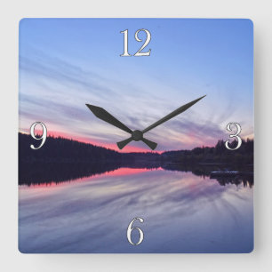 Beautiful Wilderness Sunset over Lake Photo Square Wall Clock