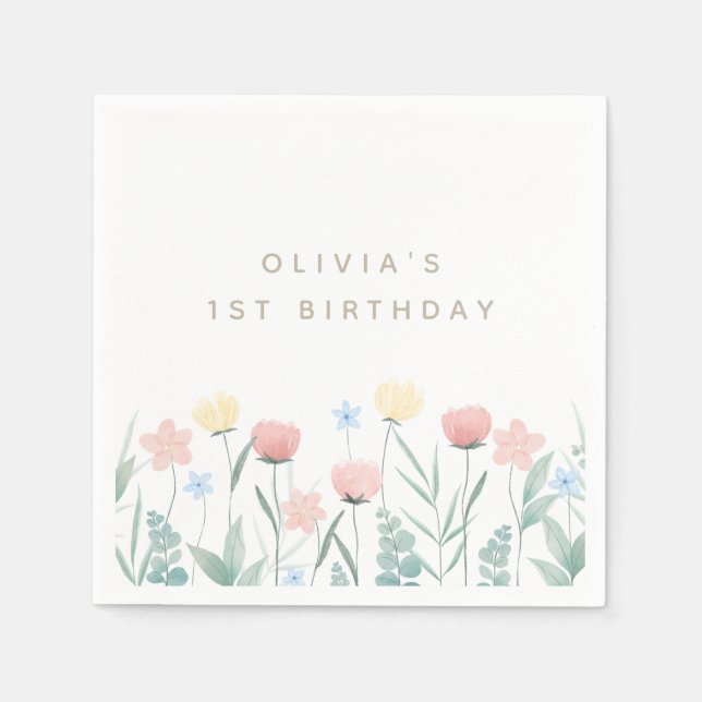 Beautiful Wildflower Bouquet Birthday Napkins (Front)