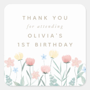 Beautiful Wildflower Bouquet Birthday Square Sticker