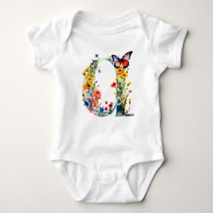 Beautiful Wildflower Butterfly Monogram Baby Bodysuit