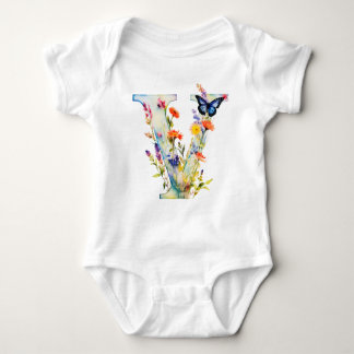 Beautiful Wildflower Butterfly Monogram Baby Bodysuit