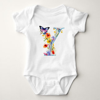 Beautiful Wildflower Butterfly Monogram Baby Bodysuit