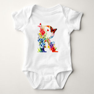 Beautiful Wildflower Butterfly Monogram Baby Bodysuit