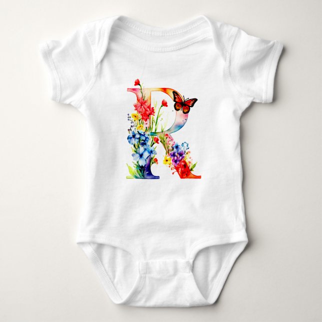Beautiful Wildflower Butterfly Monogram Baby Bodysuit (Front)
