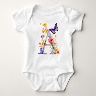 Beautiful Wildflower Butterfly Monogram Baby Bodysuit